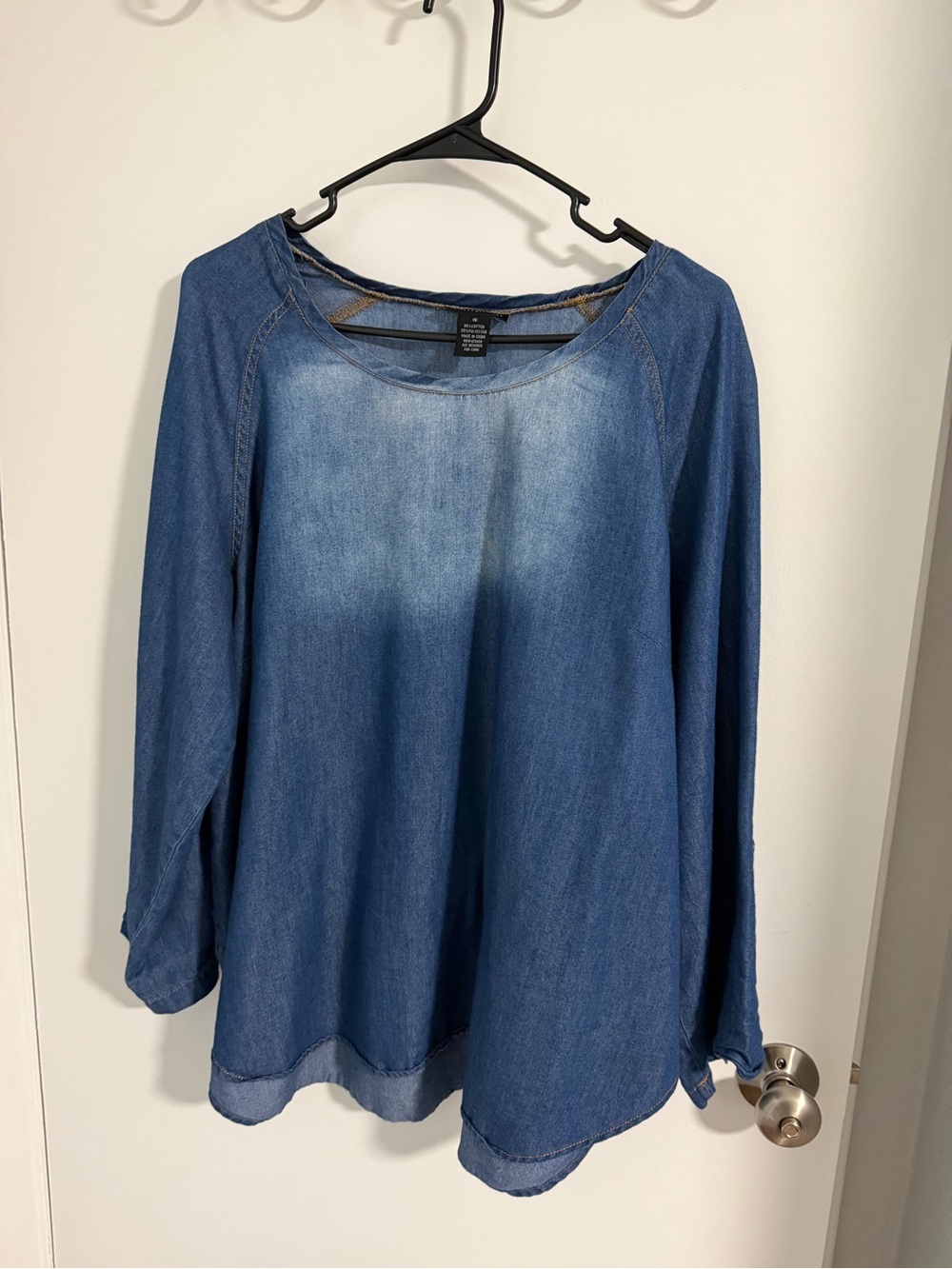 Ashley Stewart Denim-Effect Blue Long Sleeve Top